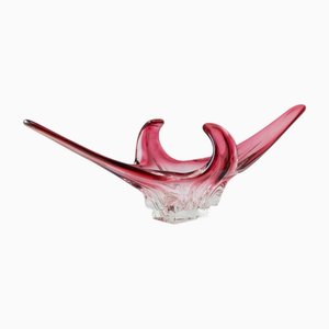 Cuenco Sommerso Mid-Century grande de cristal de Murano en rosa de Flavio Poli, años 70