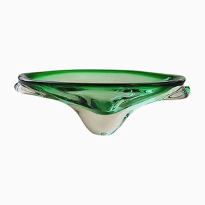 Vintage Organic-Shaped Green Murano Glass Bowl, Italy, 1970s