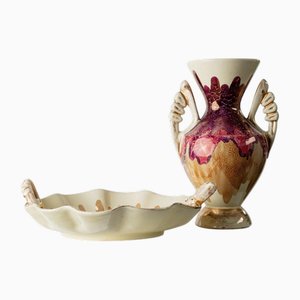 Vintage Hand-Painted Ceramic Vase and Bowl from C.A.L, Italy, 1980s, Set of 2