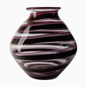 Vintage Vase aus gewirbeltem klarem Muranoglas mit Lila Streifen, Italien, 1970er