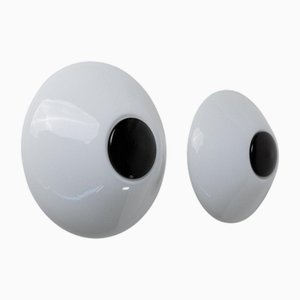 Vintage White and Black Murano Glass Wall or Ceiling Lamps, Italy, 1980s, Set of 2