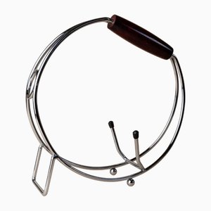 Vintage Space Age Chrome Bottle Holder with Wood Handle, Italy, 1980s