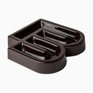 Vintage Bauhaus Minimalist Brown Ceramic Ashtray, Italy, 1960s