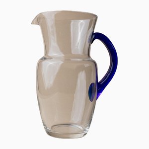 Vintage Jug in Clear Glass with Blue Handle, Italy, 1970s