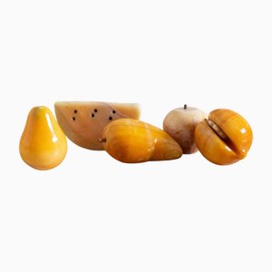 Gelbe Vintage Alabaster Früchte, Italien, 1970er, 5er Set