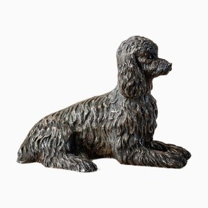 Vintage Silver Glazed Metal Poodle Figurine, Italy, 1970s