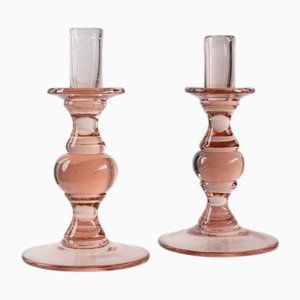 Vintage Pfirsich Glas Kerzenhalter, Italien, 1980er, 2er Set