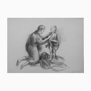 Veronika Issaeva-Agenos, Bañarse, 2024, Dibujo al carboncillo, Firmado