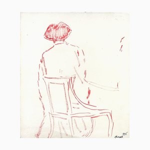 Marc Chagall, Bella Assise de Derrière, 1925, Dessin à la Gouache sur Papier