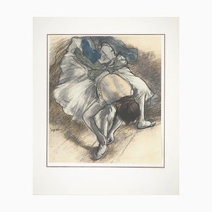 Edgar Degas, Ballerina, die ihre Pantoffel, Lithographie und Schablone anpasst