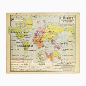 French Wall World Map from Vidal Lablache, 1960s