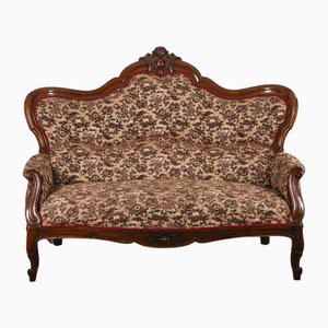 Louis Philippe Damast Sofa aus geschnitztem massivem Nussholz