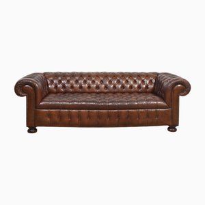 Brown Leather Deep Buttoned Chesterfield Sofa, 1890s
