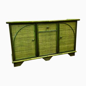 Aparador vintage de ratán verde de Maugrion, France, años 80