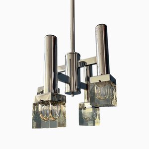 Vintage Space Age Sputnik Chrome Chandelier with Cubical Clear Glass Shades