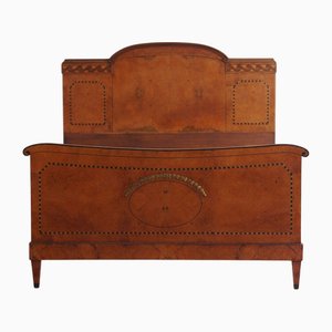 Antique Intarsia Burl Wood Bed, 1900s
