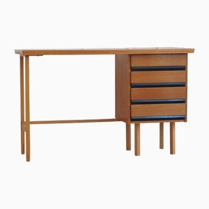 Mid-Century Desk with Drawers and Black Handles