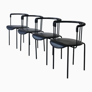 Vintage Italian Black Leather Armchairs from Cidue, 1990s, Set of 4