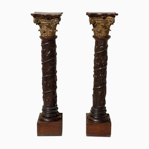 Carved Wooden Columns, Set of 2