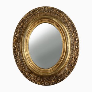 Miroir Baroque Ovale en Bois Doré avec Décorations Florales, France, 1950s