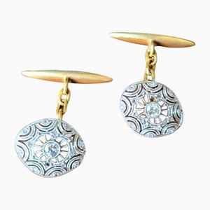 Edwardian Diamond Cufflinks in Platinum Over 18k Gold, 1910, Set of 2