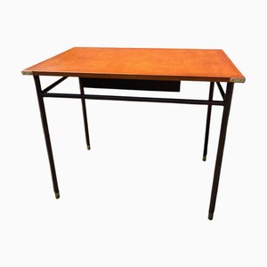 Vintage Schreibtisch aus Leder mit Nähten von Jacques Adnet, 1950er