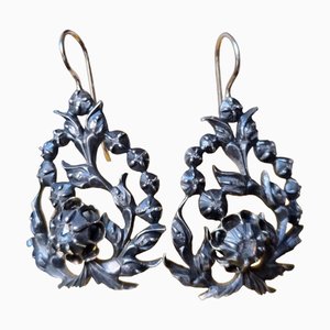 Georgian Diamond Drop Earrings in Silver and 18 Karat Gold, Set of 2