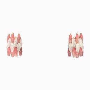 Vintage Murano Italian Poliedri White and Pink Albaster Wall Sconces, 1990, Set of 2