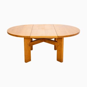 Mesa redonda de olmo con extensión de Maison Regain, 1985