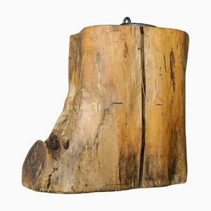 Rustic Hand-Carved Wooden Organic Tree Stump Door Stop with Iron Handle Top