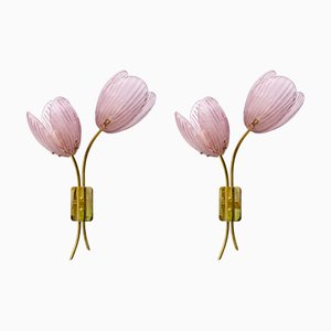 Tulip Wandleuchten aus Muranoglas & Messing, 2000er, 2er Set