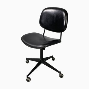 Mid-Century Modern Italian Black Leather and Metal Office Chair by Olivetti, 1960s