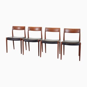 Teak Dining Chairs with Black Leather by Niels Otto Møller for J.L. Møllers, 1960s, Set of 4