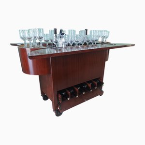 Cocktail Trolley with Crystal Glass Service from Jennings, 1930s, Set of 46
