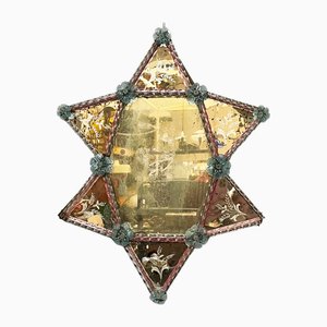 Italian Wall Mirror with Glass Decoration and Acid Etchings, 1980s