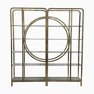 Art Deco Line Bücherregal aus Chrom-Gold Metall & Rauchglas, 1980er