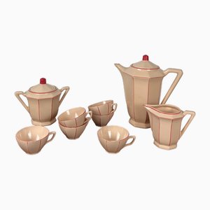 Art Deco Teeservice in Rosa & Rot, 1890er, 9 . Set