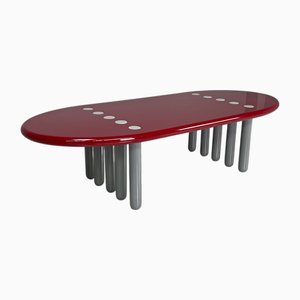 Modern Italian Bordeaux Glossy Lacquered Wood Coffee Table with Grey Legs, 1980s