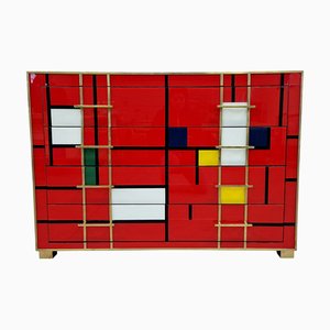 Kommode mit 4 Schubladen aus buntem Muranoglas, 1980er