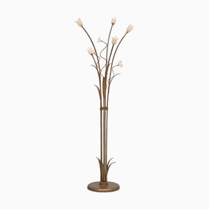 Goldene Hollywood Regency Stehlampe in Blumenform, 1980er