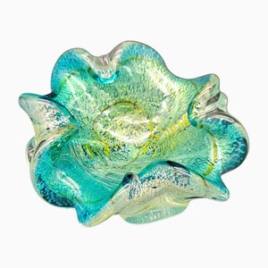 Posacenere in vetro di Murano con intarsi in argento, anni '50