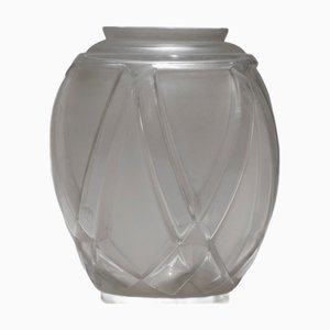 Geometric Frosted Glass Vase by André Hunebelle, 1930s