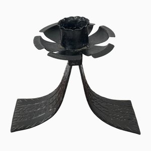 Vintage Black Wrought Iron Candleholder, 1970s