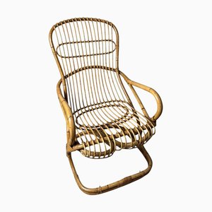 Large Italian Rustic Bamboo and Wicker Cane Armchair, 1960s