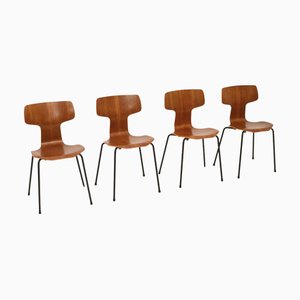 Sedie Hammer vintage in teak di Arne Jacobsen per Fritz Hansen, Danimarca, anni '60, set di 4
