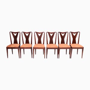 Chaises de Salle à Manger en Noyer avec Tissu Orange dans le style d'Ico Parisi, Italie, 1950s, Set de 6