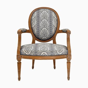 Louis XVI Armchair in Blue and White Fabric