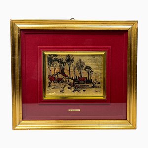 Original 23K Gold Leaf Pines Collection Engraving by A. Carullo, Italy, 1980s