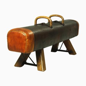 Vintage Leather Gym Pommel Horse Bench, 1930s