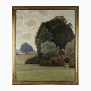 Árboles, años 20, pintura al óleo grande, enmarcado